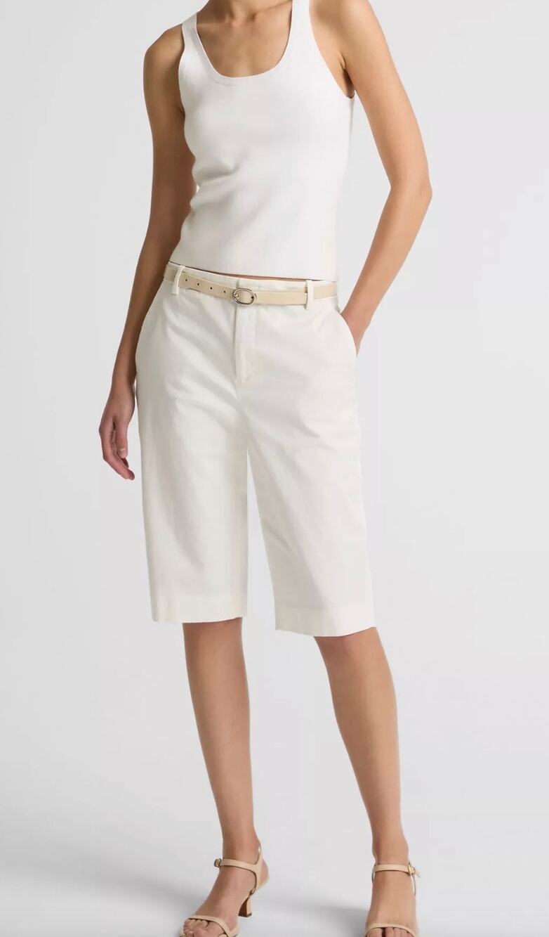 Vince Avery Mid-Rise Italian Stretch Cotton Bermuda Shorts White Sz 4 NWOT